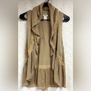 Cache Gold-Tone Open Knit Cardigan Vest
